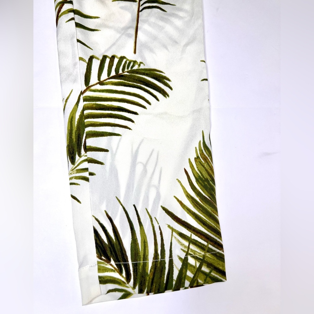 H&M Hawaiian Palm Tree Print Casual Pants - Semi See Thru White & Green Tropical - Picture 5 of 13